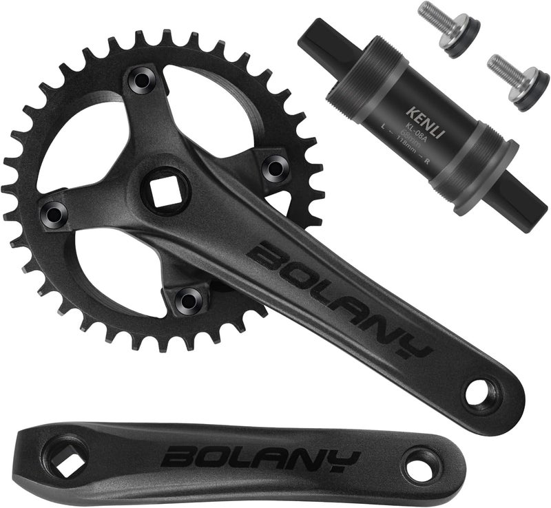 BOLANY مجموعة تروس دراجة جبلية MTB 1x مع عمود مربع 104 BCD 170 مم تروس 32/34/36T متوافقة مع دراجة ذات سرعة واحدة - Image 1